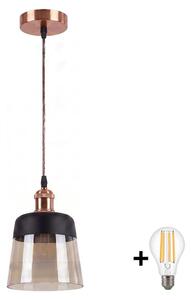 Brilagi - Lampadario LED R GLASS 1xE27/60W/230V diam. 15,5 cm rame/beige fumé/nero