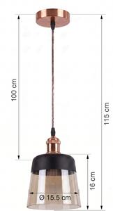 Brilagi - Lampadario LED R GLASS 1xE27/60W/230V diam. 15,5 cm rame/beige fumé/nero