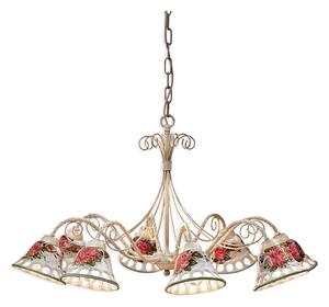Lampadario Classico Napoli Metallo E Ceramica Bianco Sfumato Oro 8 Luce E14