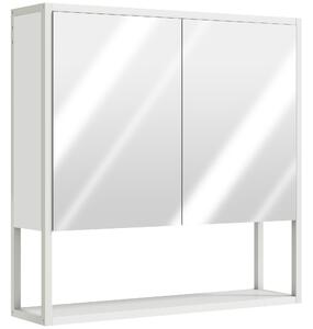 HOMCOM Mobile Bagno a Parete con Specchio, Armadietto con Mensola Regolabile e Ripiano Aperto, 60x16x60 cm, Bianco | Aosom Italy