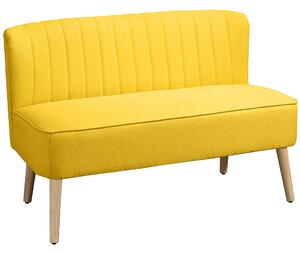 HOMCOM Divano 2 Posti in Tessuto Effetto Lino Senza Braccioli con Gambe in Legno, 117x56.5x77 cm, Giallo | Aosom Italy