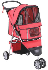 PawHut Passeggino per Cani Pieghevole con Ruote, Cestino Portaoggetti, Carrello per Animali Domestici 10kg, Rosso,75x45x97cm | Aosom Italy