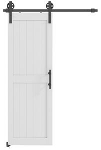 HOMCOM Porta Scorrevole in Stile Country con Binario e Maniglia in Legno e Acciaio, 71.5x213.4 cm, Bianco e Nero | Aosom Italy