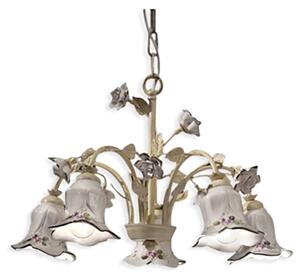 Lampadario Classico Pisa Metallo E Ceramica Bianco Sfumato Oro 5 Luci E14