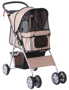 PawHut Passeggino per Cani Pieghevole in Tessuto con Ruote, Cestino e Portabicchieri, per cani 15 kg,75x45x97cm,Marrone | Aosom Italy