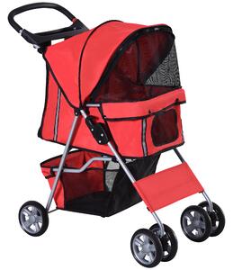 PawHut Passeggino per Cani Pieghevole in Tessuto, Carrozzina per Cani 10kg con Ruote, Cestino e Portabicchieri, 75x45x97cm, Rosso | Aosom Italy