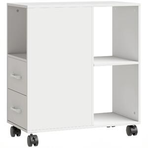 HOMCOM Tavolino con Ruote Minimal con 2 Cassetti, Vano Aperto e Ripiano Regolabile, in Legno, 60x30x65 cm, Bianco | Aosom Italy