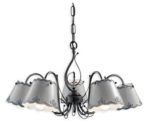 Lampadario Classico Ravenna Metallo E Ceramica Nero Sfumato Argento 5 Luci E14