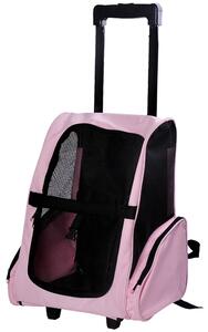 PawHut Trasportino Zaino 2 in 1 per Cani e Gatti con Tasche Laterali, Maniglia Telescopica e Ruote, 42x25x55cm, Rosa|Aosom