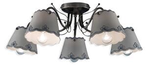 Plafoniera Classica Ravenna Metallo E Ceramica Nero Sfumato Argento 5 Luci E14