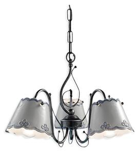 Lampadario Classico Ravenna Metallo E Ceramica Nero Sfumato Argento 3 Luci E14