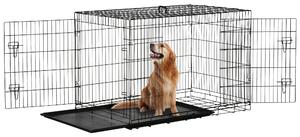 PawHut Gabbia per Animali Domestici Trasportino per Cani e Gatti Pieghevole in Acciaio Doppia Apertura 117 × 74.5 × 81cm Nero|Aosom