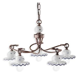 Lampadario Classico Roma Metallo E Ceramica Nero Sfumato Rame 5 Luci E14