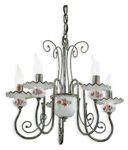 Lampadario Classico Sanremo Metallo E Ceramica Verde Sfumato Oro 5 Luci E14