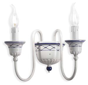 Applique Classica Sanremo Metallo E Ceramica Bianco Sfumato Argento 2 Luci E14
