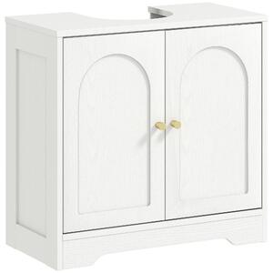 HOMCOM Mobile Sotto Lavabo Bagno a 2 Ante con Ripiano Regolabile su 3 Livelli, in Legno, 60x30x65 cm, Bianco | Aosom Italy