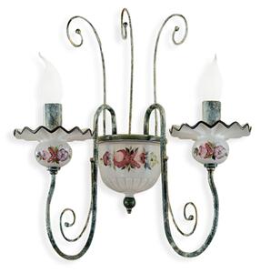 Applique Classica Sanremo Metallo E Ceramica Verde Sfumato Oro 2 Luci E14