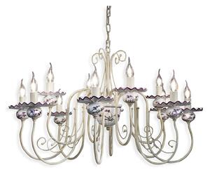 Lampadario Classico Sanremo Metallo E Ceramica Bianco Sfumato Oro 12 Luci E14