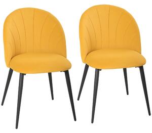 HOMCOM Set 2 Sedie da Pranzo Imbottite con Schienale a Conchiglia in Velluto, 52x55x79 cm, Giallo | Aosom Italy