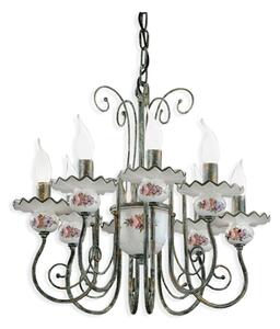 Lampadario Classico Sanremo Metallo E Ceramica Verde Sfumato Oro 8 Luci E14