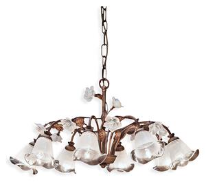 Lampadario Classico Siena Metallo E Ceramica Ruggine Decorato Lucido 8 Luce E14