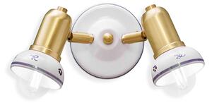 Applique Classica Savona Ceramica E Ottone Satinato Decorato Filo Blu 2 Luci E14