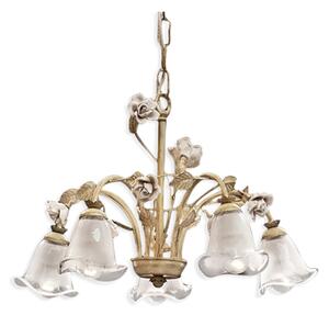 Lampadario Classico Siena Metallo E Ceramica Nero Sfumato Oro Lucido 5 Luci E14