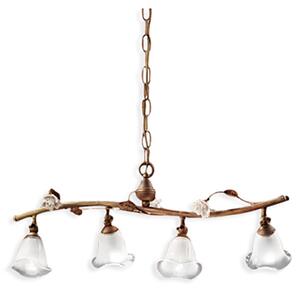 Lampadario Classico Siena Metallo E Ceramica Ruggine Decorato Lucido 4 Luci E14