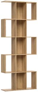 HOMCOM Libreria Scaffale a 5 Ripiani in Legno a Forma di S, Libreria Verticale Salvaspazio con 15 Compartimenti, Rovere | Aosom Italy