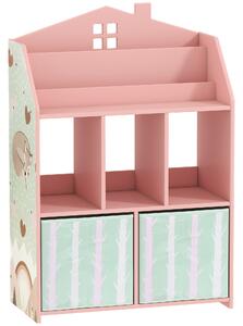 AIYAPLAY Scaffale Portagiochi Bambini in Legno FSC, 2 Contenitori Rimovibili in Tessuto e Ripiani, per Cameretta, Rosa | Aosom Italy