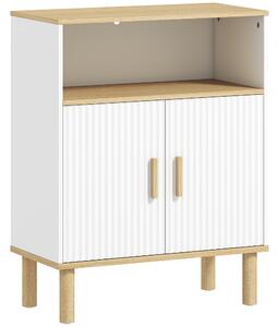 HOMCOM Mobile Bagno Autoportante con Ripiano Regolabile, Bianco e Legno Naturale | Aosom Italy
