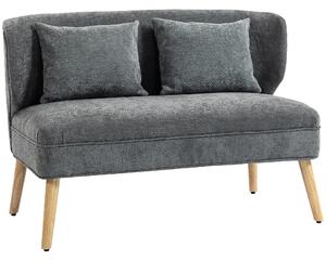 HOMCOM Divano 2 Posti in Ciniglia con Seduta Ampia, Imbottitura Spessa, 2 Cuscini, Gambe in Legno Caucciù, Grigio | Aosom Italy