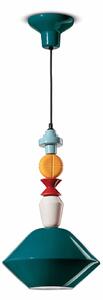 Sospensione Piccola Vintage Decò Lariat Ceramica Verde Petrolio 1 Luce E27