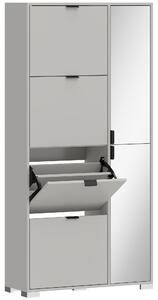 HOMCOM Scarpiera con Specchio, 4 Cassetti Ribalta, Scarpiera Ingresso, Grigio | Aosom Italy