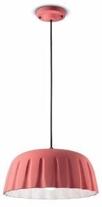 Sospensione Grande Vintage Decò Madame Gres Ceramica Rosa Corallo 1 Luce E27
