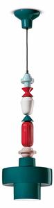 Sospensione Media Tonda Vintage Decò Lariat Ceramica Verde Petrolio 1 Luce E27