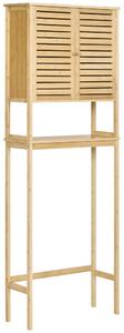 Kleankin Mobile Bagno Sopra WC Salvaspazio in Bambù e MDF, Scaffale per Lavatrice con Armadietto a 2 Ante, 60x23x173cm