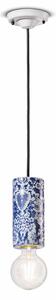 Sospensione Media Vintage Decò Pi Ceramica Ming Blu 1 Luce E27