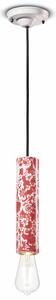 Sospensione Piccola Vintage Decò Pi Ceramica Ming Rosso 1 Luce E27