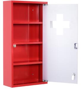 HOMCOM Cassetta Porta Medicine Armadietto Medicinali 4 Livelli Porta in Vetro 60×30×12cm Rosso|Aosom