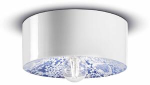 Plafoniera Media Vintage Decò Pi Ceramica Ming Blu 1 Luce E27