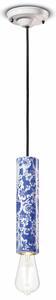 Sospensione Piccola Vintage Decò Pi Ceramica Ming Blu 1 Luce E27