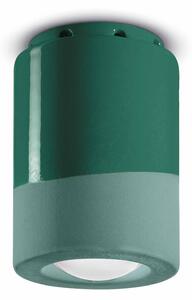 Plafoniera Vintage Decò Pi Ceramica Verde Bottiglia 1 Luce E14