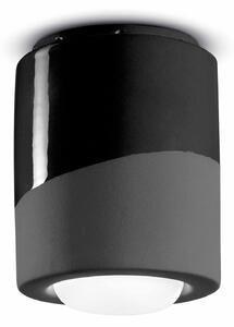 Plafoniera Piccola Vintage Decò Pi Ceramica Nero Carbone 1 Luce E27