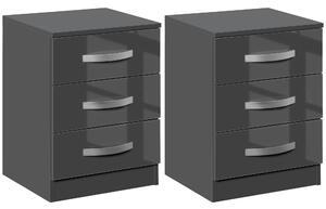 HOMCOM Set 2 Comodini Moderni con 3 Cassetti e Maniglie in Metallo, Comodini di Design in Legno, 40x36x56 cm, Grigio | Aosom Italy