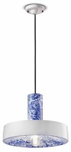 Sospensione Grande Vintage Decò Pi Ceramica Ming Blu 1 Luce E27