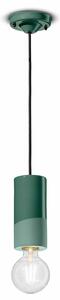 Sospensione Media Vintage Decò Pi Ceramica Verde Bottiglia 1 Luce E27