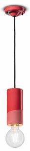 Sospensione Media Vintage Decò Pi Ceramica Rosso Corallo 1 Luce E27