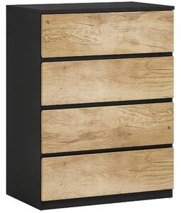 HOMCOM Cassettiera 4 Cassetti in Legno con Guide in Metallo e Maniglie Scanalate, 60x40x80 cm, Nero e Rovere | Aosom Italy