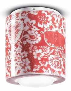 Plafoniera Piccola Vintage Decò Pi Ceramica Ming Rosso 1 Luce E27